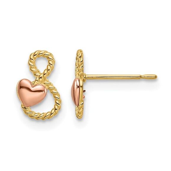 14K Yellow and Rose Pink Infinity Heart Post Earrings